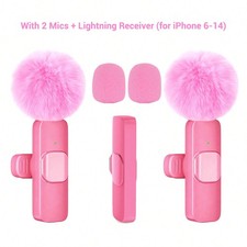 Rose Red Wireless Lavalier Mic With 2 Mics And Lightning Receiver For iPhone