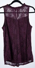 Fortune + Ivy Womens Burgundy Floral Sleeveless Lace Mesh Lined Top XL EUC
