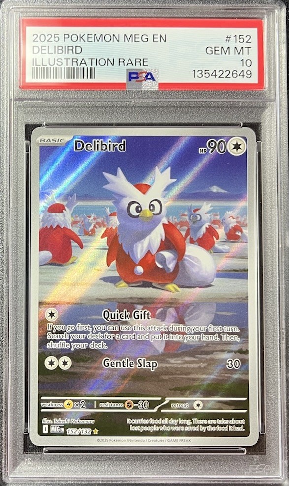 2025 Pokemon ME:01 Mega Evolution Delibird 152 Illustration Rare PSA 10