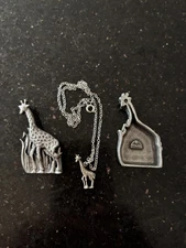 Vintage Giraffe Jewelry Locket pewter case with necklace and brooch by Torino