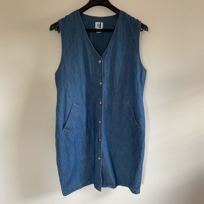 Vintage DJ Int'l Sz 14 Blue Denim Jumper Button Front Knee Length Y2K 90s Preppy