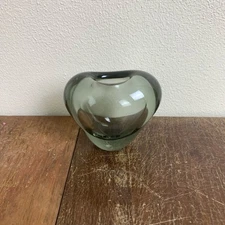1956 Holmegaard Per Lutken Heart Shaped Grey Blown Glass Vase SIGNED