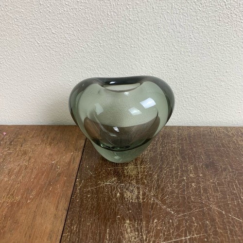 1956 Holmegaard Per Lutken Heart Shaped Grey Blown Glass Vase SIGNED