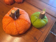 Lot of Two Stuffed Fabric Pumpkins Fall Farmhouse Thanksgiving Decor