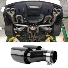 For Ford Mustang Carbon Fiber Car 2.5 In 4 Out Quad Muffler Dual Exhaust Tips