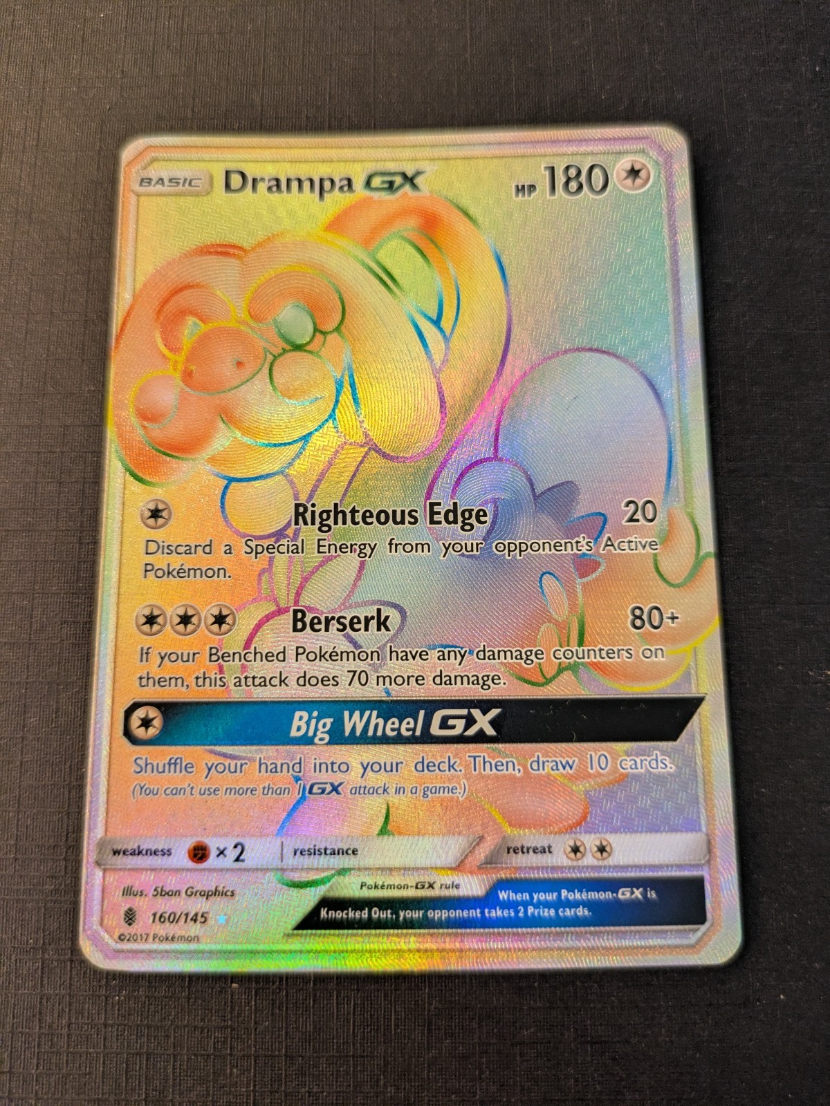 Pokemon Drampa GX 160/145 Secret Rare Hyper Rainbow Guardians Rising - EX / LP
