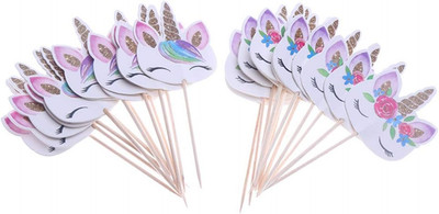48Pcs Rainbow Unicorn Cupcake Toppers Picks Double-Sided Paper Unicorn Cake Topp