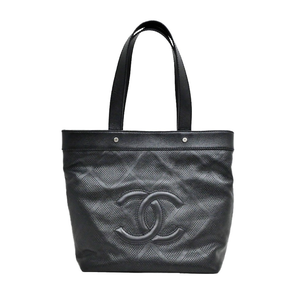 Chanel Black Leather Tote Bag with SV Hardware and Shoulder Strap 638573