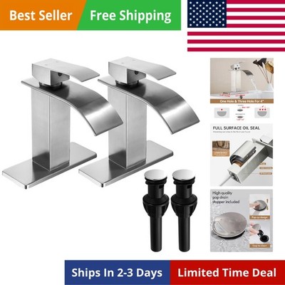 Brushed Nickel Waterfall Bathroom Faucet Lavatory Single Handle 1 or 3 Hole B...