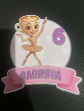 Personalised Ballerina Cappuccino  Cake Topper Name & Age Birthday Party Decorp