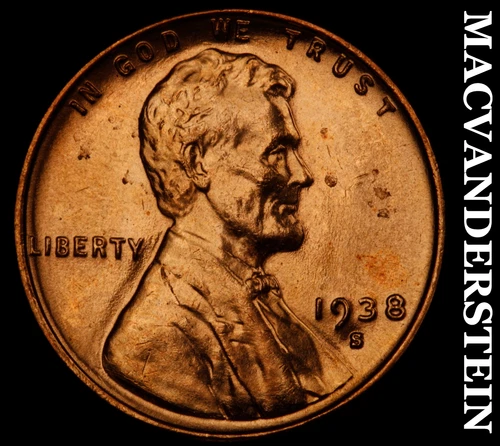 1938-S Lincoln Wheat Cent- Choice Gem Brilliant Uncirculated Luster #J4470