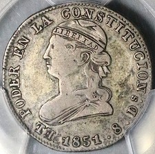 1851 PCGS VF 20 Ecuador 2 Reales Quito Mint Liberty Head Coin Pop 2/1 (26013102D