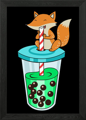 Grüner Bubble Tea Geschenk Fuchs gerahmtes Wandbild Poster Leinwanddruck Bild