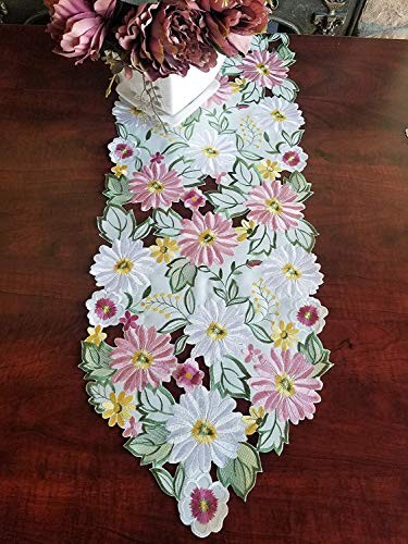 Spring Table Embroidered Flowery Applique Floral Daisy Cutwork Runner 13"×54" - Picture 4 of 6