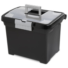 Sterilite Portable File Box, Letter-Size Plastic File Storage Box with Handle an