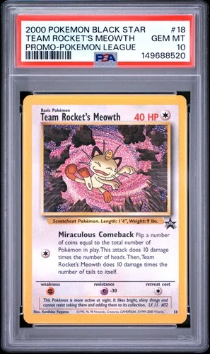 2000 POKEMON PROMO BLACK STAR POKEMON LEAGUE #18 TEAM ROCKET'S MEOWTH PSA 10