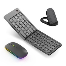 Wireless Bluetooth Keyboard  Mouse Combo, Foldable Mini Portable Typepad for...