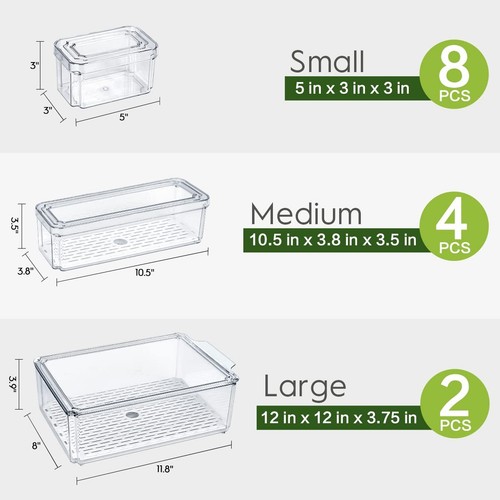 14 Pack Fridge Organizer, Stackable Refrigerator Organizer Bins with Lids, BP... - Picture 6 of 7