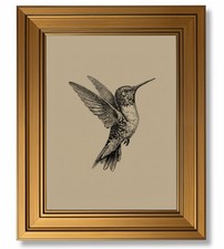 Vintage Gold Framed Wall Art Hummingbird, Black and White Bird Sketch Canvas ...