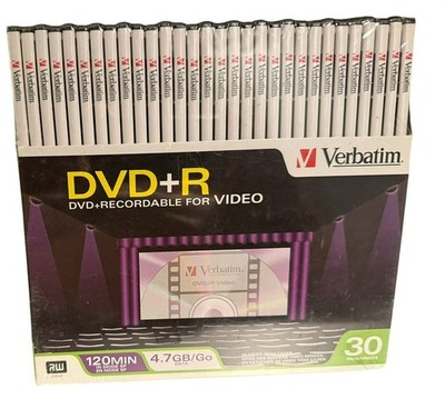 Verbatim DVD+R 4.7GB 120-Min Video Recording Discs 30-Pack Slim Cases