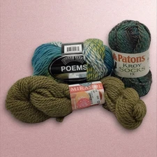 Mix Yarn Lot: Wisdom Yarns Poems 100% Wool Mirasol Wasabi 100% Llama Patons Kroy