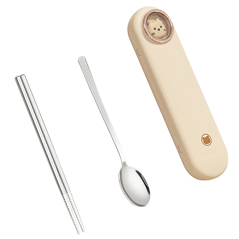 (Cream Color)Spoon And Chopsticks Set With Travel Case Stainless Steel FI - Image 4 of 4