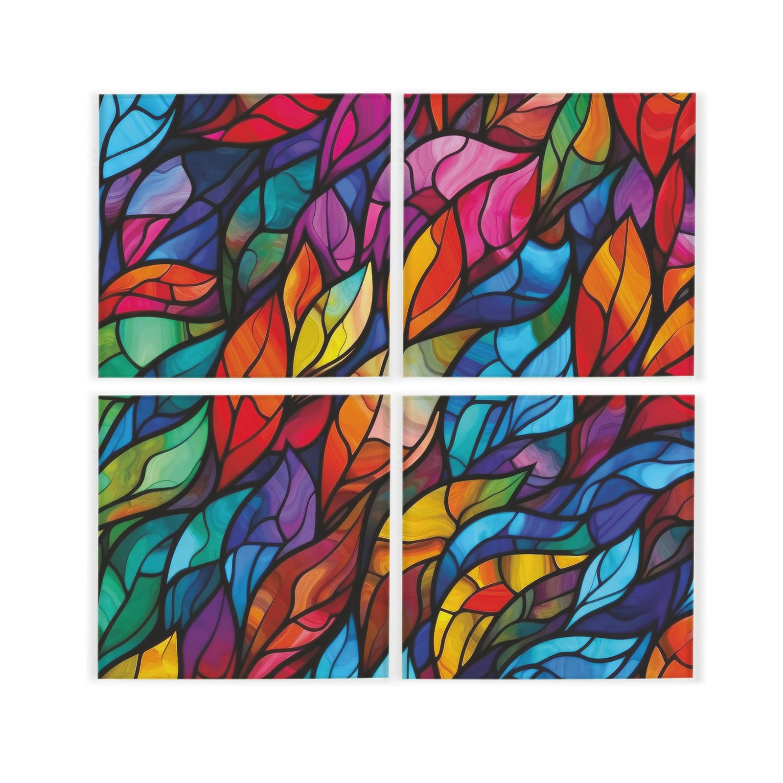 Stained Glass Coaster Set - Colourful Square Drinks Coasters Gift - Set of 4