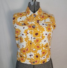 Vintage 80s Guess By Georges Marciano Floral Denim Vest Medium Sunflower Orange