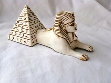 1 Egyptian Resin Sphinx Hieroglyphic Pyramid 2.25" Tan Brown Statue 