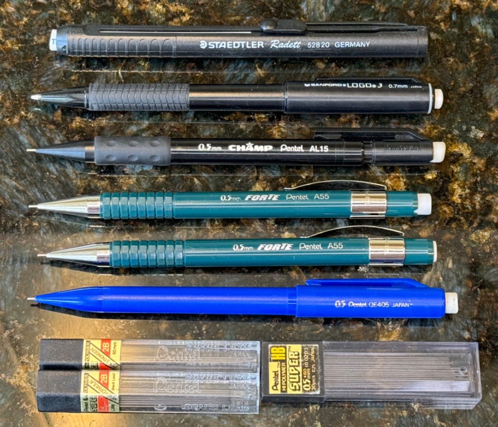 Mechanical Pencil Lot Pentel QE405, Forte, Champ, Sanford Logo
