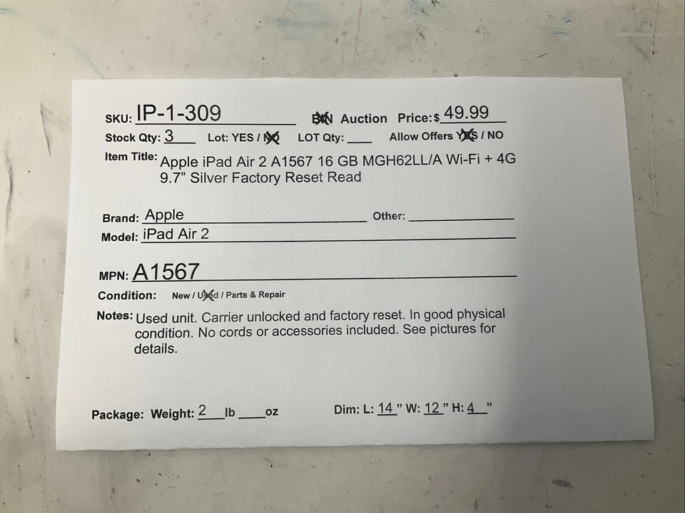 Apple iPad Air 2 A1567 16 GB MGH62LL/A Wi-Fi + 4G 9.7” Silver Factory Reset Read - Image 2 of 4