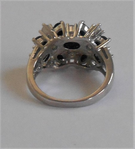 SILVER 925 FACETED BLACK MARQUIS GEMSTONES & CZ COCKTAIL RING SIZE 10 LAST ONE! - Picture 2 of 3