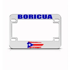 Metal Bike License Plate Frame Puerto Rico Boricua Flag Style B Chrome