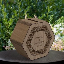 Personalised Wooden Wedding Card Wishing Box - Hexagon