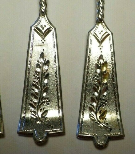 6 Silver Demitasses Spoons Dutch Hallmark 3 3/4" Bright Cut No Monograms 1.2 Toz - Picture 2 of 3