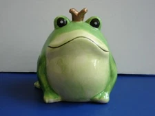 Cute Unused Ceramic 4" tall Frog Toad PRINCE Figure Coin Piggy Bank NOS