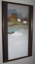 RON JONES SIGNED NUMBERED SERIGRAPH MID CENTURY LOTUS FLOWERS ASIAN PRINT LARGE