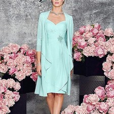 Two Pieces Mother of the Bride Dresses Lace with Jacket Knee Length 3/4 Sleeves