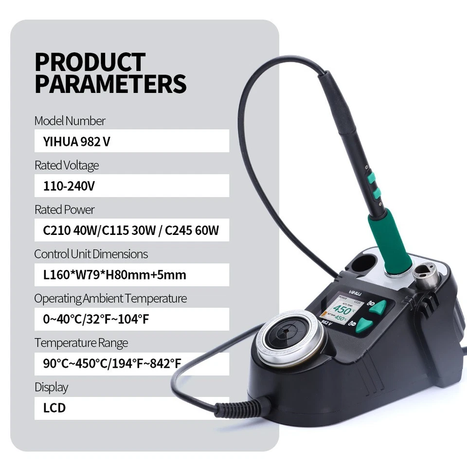 YIHUA 982-V C210/C245 Soldering Iron Kit 60W Precision Digital Soldering Station - Image 2 of 4