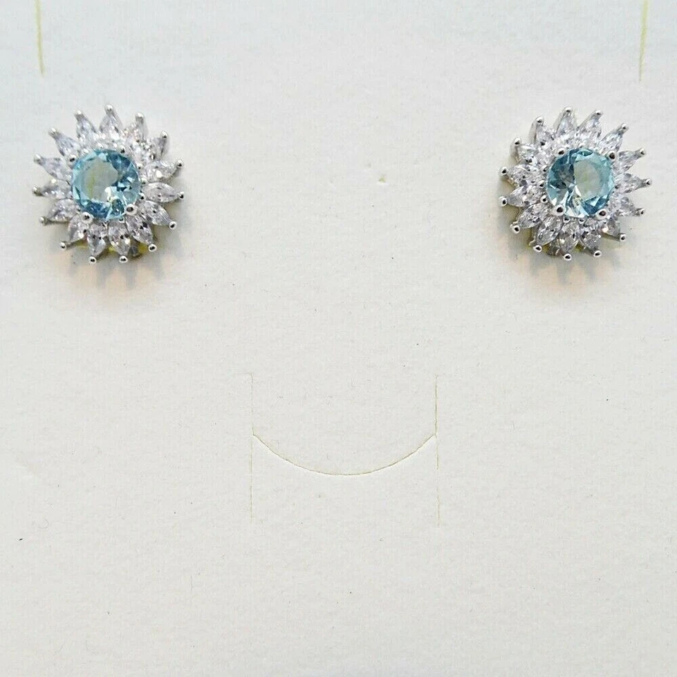Aquamarin Weißtopas Ohrstecker Ohrringe 925 Sterlingsilber 16 x 16 mm - Bild 2 von 4