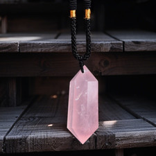 Natural Rose Quartz Point Pendant Healing Reiki Balance Amulet Women Necklace
