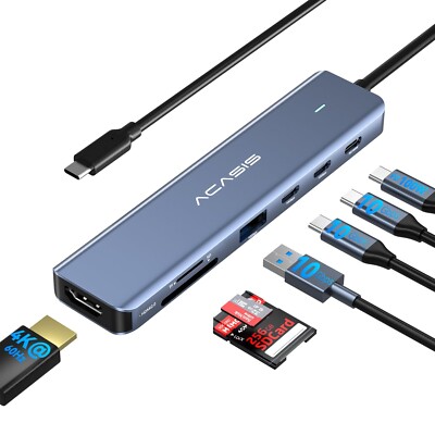 ACASIS 7-in-1 USB C Hub Multiport Adapter With 4K@60HZ HDMI, 2 USB C, 1 USB A...