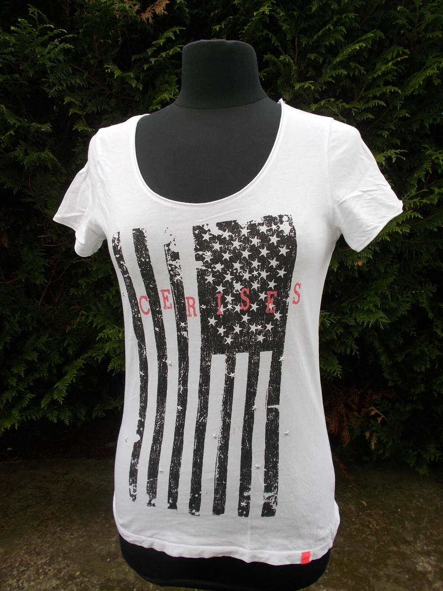 T-shirt Vintage Le Temps Des Cerises - Taille S (34/36), Coton Blanc Rayé Noir - Occasion Très Bon état