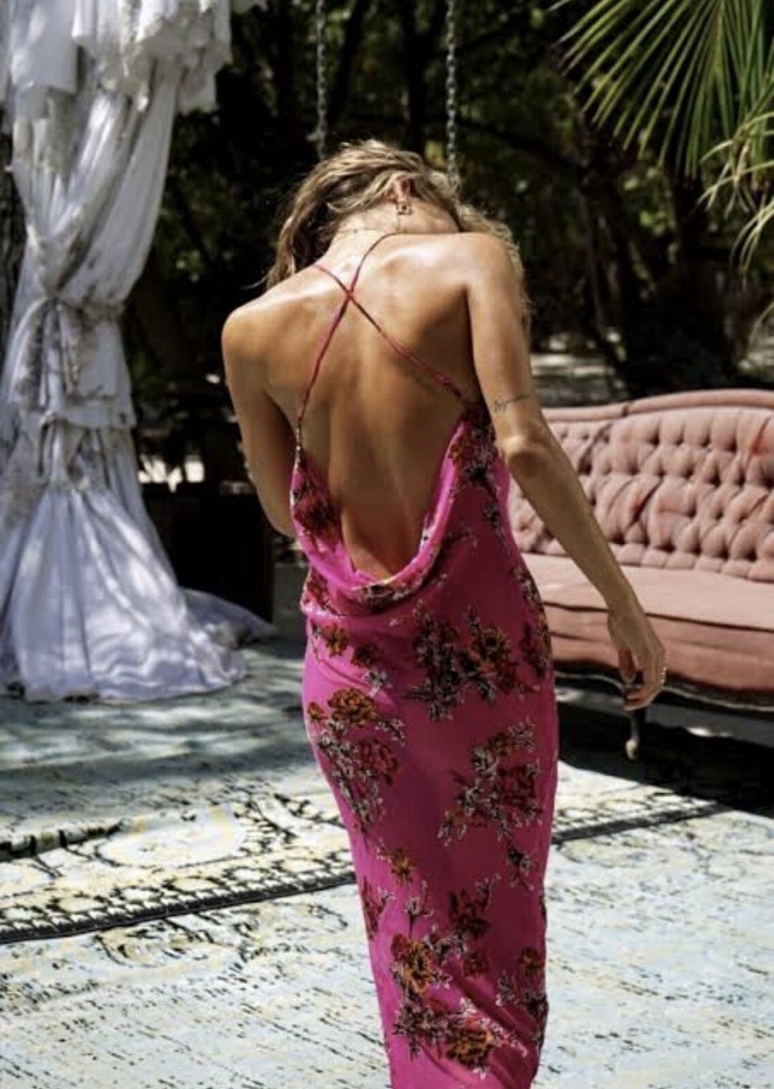 Rat & Boa Dress Kiki Dress Size XS Pink Floral Maxi Silk Gown Low Back Cowl Neck