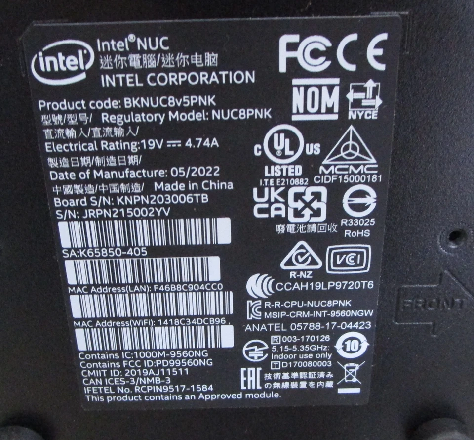 Intel BKNUC8V5PNK NUC Kit Ver. K65850-405 w/acc. New Surplus / S4 - Image 2 of 4