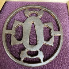 Japanese Antique Tsuba of Katana Samurai Sword Guard Iron Rare Design 73-D10