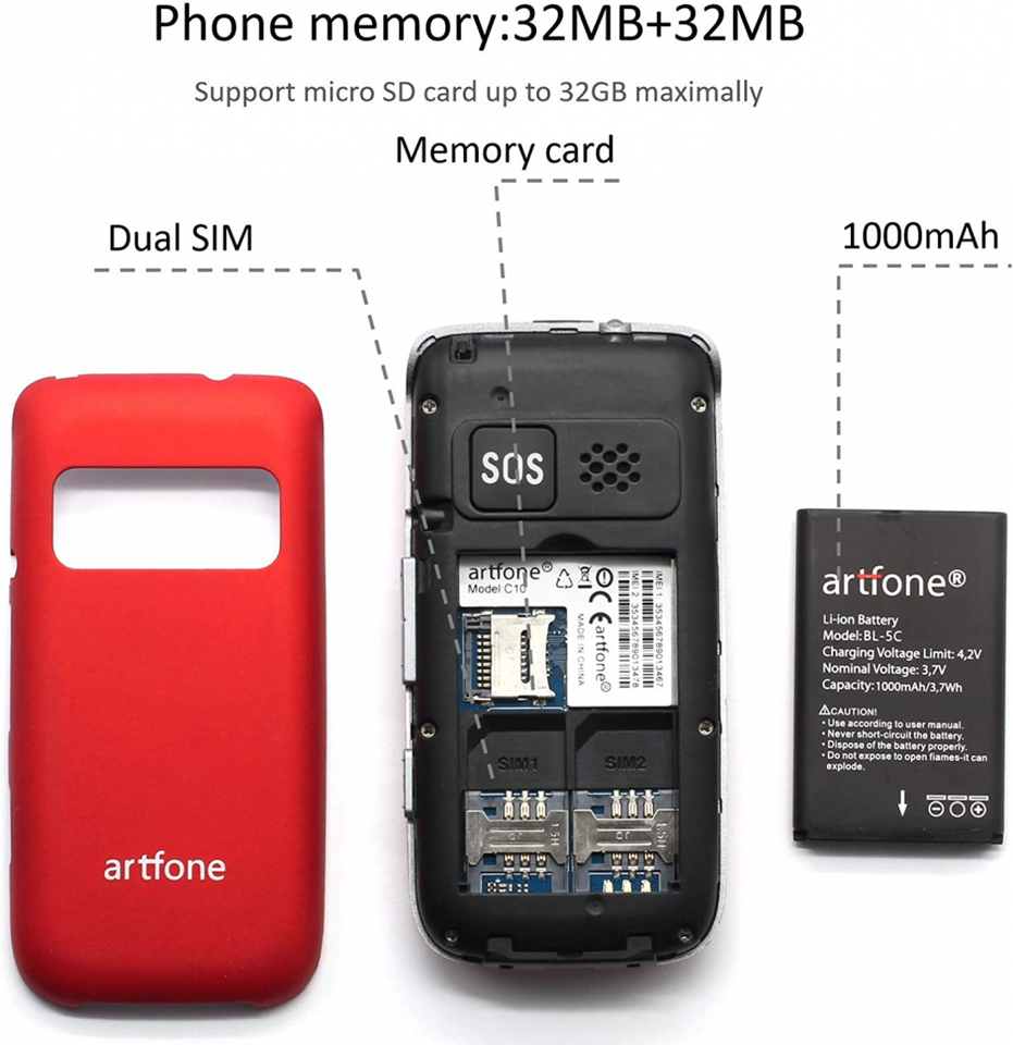 Artfone GSM Big Button Mobile Phone for Elderly, Sim Free Unlocked Dual