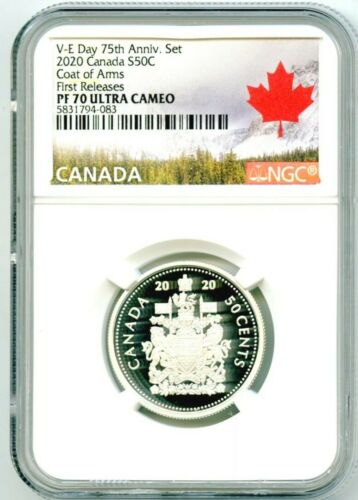 2020 CANADA 50 CENT .9999 SILVER PROOF HALF DOLLAR NGC PF70 UCAM FIRST RELEASES - Picture 1 of 3
