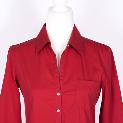 Theory Red Cotton Blend Stretch Half Button Fitted 3/4 Sleeve Top - SZ S |  eBay
