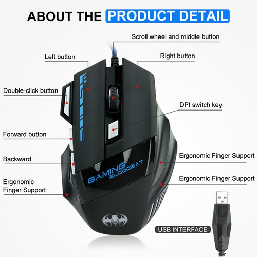 LED Wired / Wireless Rechargeable USB Optical Ergonomic Gaming Mouse Laptop PC - Picture 6 of 16